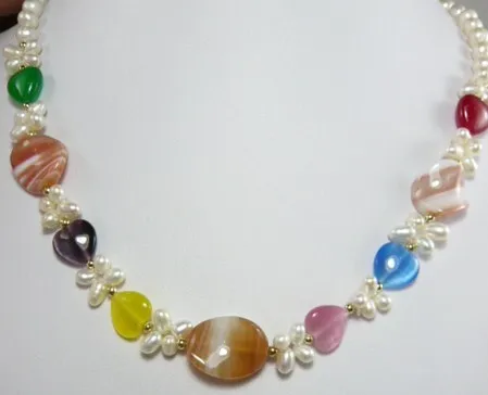 

Free shipping@@@@@ beautiful lady's pearl necklace decorated with shapes of stone 003 jewelry &aa **A good