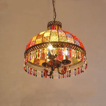 

Bohemian Colored crystal pendant lights Mediterranean Living Room Restaurant Bar Home Lighting Decorative pendant lamps ZA