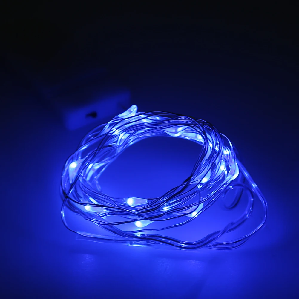 10 шт./лот микро светодиодный Сказочный светильник s CR2032 кнопка на батарейках 2 м 20 светодиодный S Медный Серебряный струнный светильник рождественское свадебное украшение - Испускаемый цвет: Blue