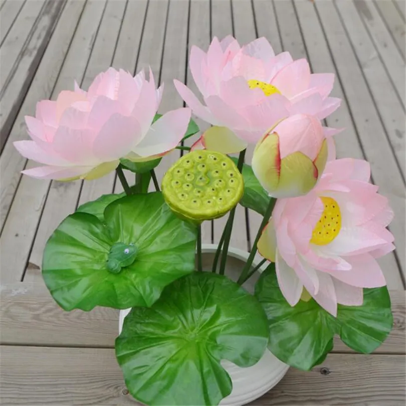 

5pcs Fake Lotus Flower Bunch Simulation Water Lily 6 Colors 7 Stems for Wedding Party Home Artificial Decorative Flowers