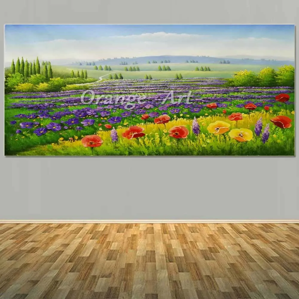 

Hand Painted Abstract Thick Texture Flower Field Landscape Oil Painting On Canvas Flower Field Picture Living Room Home Decor