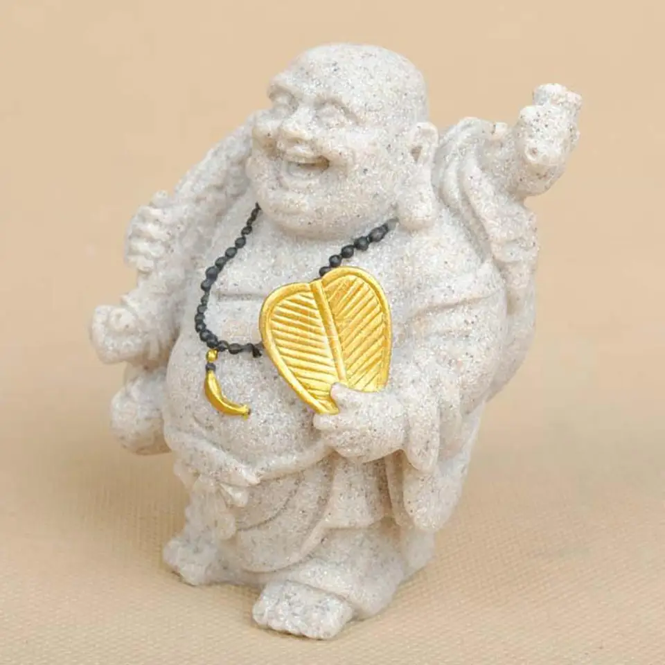 仏像砂岩,マイトレイヤ,幸せな笑顔,手彫り,芸術家の幸運