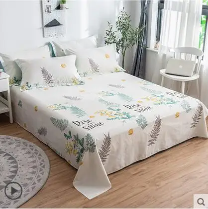 Leaves 1pc Cotton Sheet Bed Sheet Flat Sheet Bed Cover for 1.2m 1.5m 1.8m 2.0m Bed W/O Pillowcases