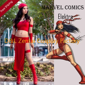 

Free Shipping DHL Girl Marvel Comics Elektra Costume Red Lycra Spandex Carnival Suit Superhero Cosplay Costume MCE106