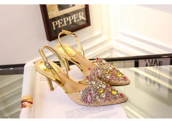 

Colorful diamond high heel sandals wedding shoes women's pointed stiletto 2019 summer new style with Baotou rhinestones