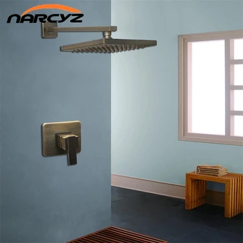 

Antique Wall Mounted Shower Faucet Sets 8" Brass Rain Shower Head Single Lever Shower Mixer Taps Concealed Install shower XT391