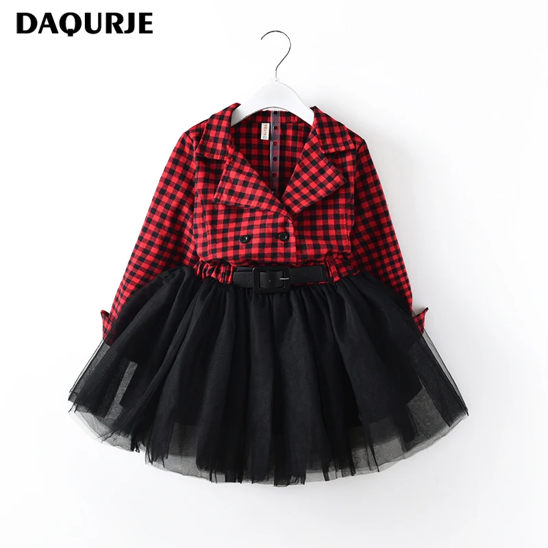

DAQURJE Autumn Girls Dress Casual Long Sleeves Cotton Kids Dresses For Girls 2-7y Plaid Mesh Tutu Princess Children Clothes