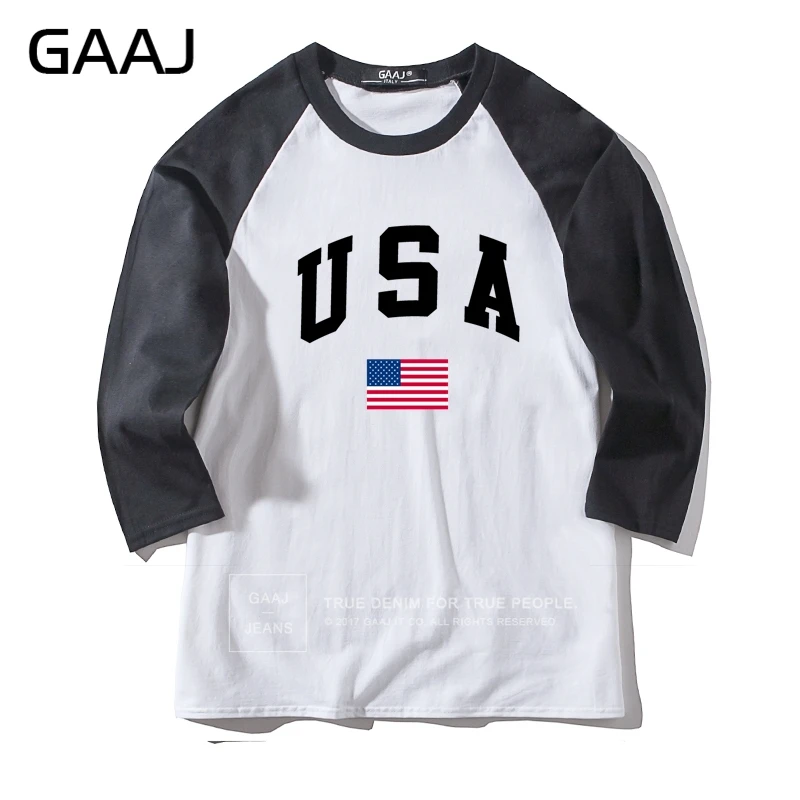 GAAJ, американский флаг, мужская и женская футболка унисекс, хит, цветная одежда с воротником, Мужская футболка, Мужская модная забавная футболка с длинным рукавом, бренд - Цвет: Three quarter Black