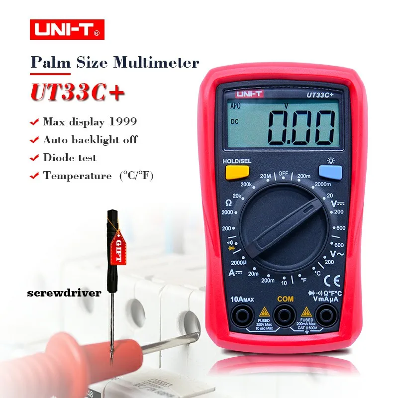 

Palm Size Digital Multimeters UNI-T UT33C+ Professional Electrical Handheld Tester LCR Meter Ammeter Multitester -40-1000C