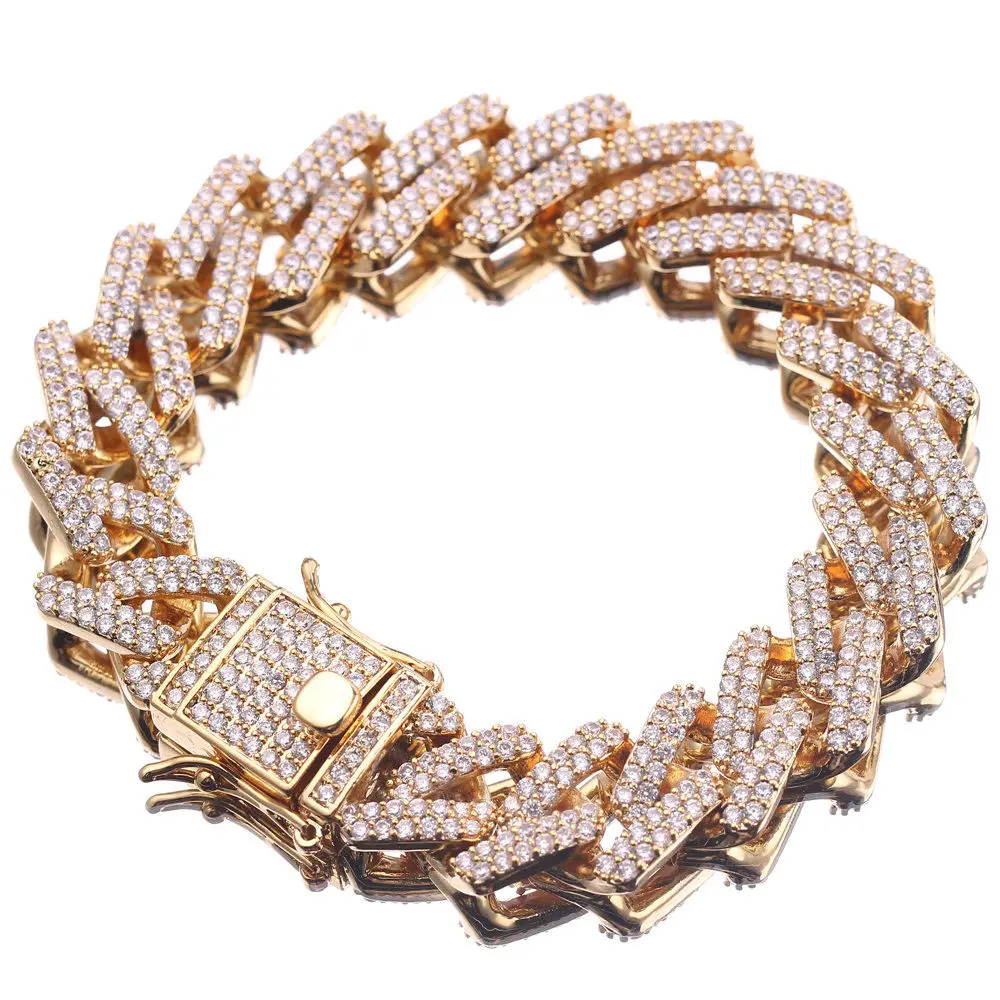 

Hip Hop Rhinestone Luxury Fashion Unisex Bracelets High Quality Bangles Gold Color Iced Out Miami Cuban Link Chain Bracelet Gift