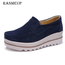 RASMEUP/женские кроссовки из натуральной замши на платформе; ; женские слипоны на плоской подошве; мокасины на толстой подошве; женская повседневная обувь; большие размеры