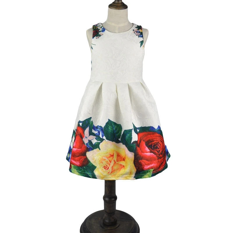 

Summer girl sweet big flower jacquard vest dress children's sleeveless printed princess Dresses vestidos