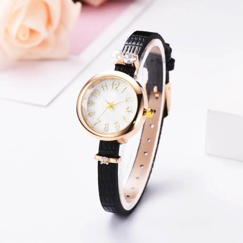 

Dropshipping Women Romantic Pearls Wrist Watch Fashion Leather Rhinestone Designer Ladies Clock Top Brand Relogio Feminino