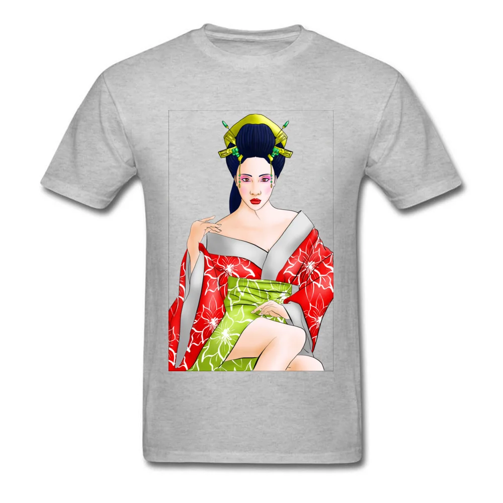 Red Lotus Geisha Cotton Fabric Tops Shirts for Students Print T Shirt Casual Graphic Round Collar Sweatshirts Short Sleeve Red Lotus Geisha grey