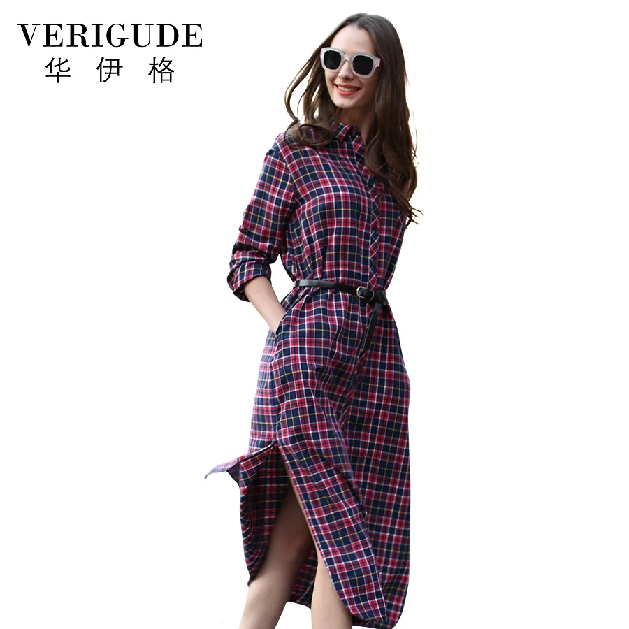 long plaid button up dress