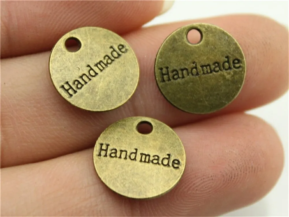 

WYSIWYG 10pcs 14mm Round Double Sided Handmade Charms Antique Bronze Color Double Sided Handmade Tag Charms Charm Handmade Tag