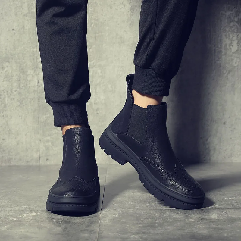 DESAI; английский стиль; мужские слипоны с перфорацией; модные классические рабочие ботинки черного цвета; кожаные ботинки «Челси»; Прямая поставка