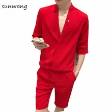 Уникальные дизайнерские мужские смокинговые рубашки с v-образным вырезом корейская мода; Слим, подходящие для мужчин, рубашки, повседневные Большие размеры, комплекты из 2 предметов