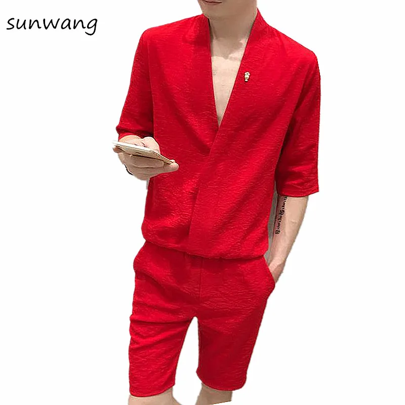 

2019 Unique Designer V neck Men's Tuxedo Shirts Korean Fashion Slim Fit Dress Shirts For Men Shirt Casual Large Size 2Pcs Sets