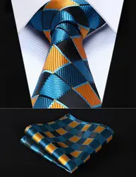 Tc807q8s Аква Оранжевый Проверьте 3.4 "шелковые ткани Для мужчин галстук платок Набор