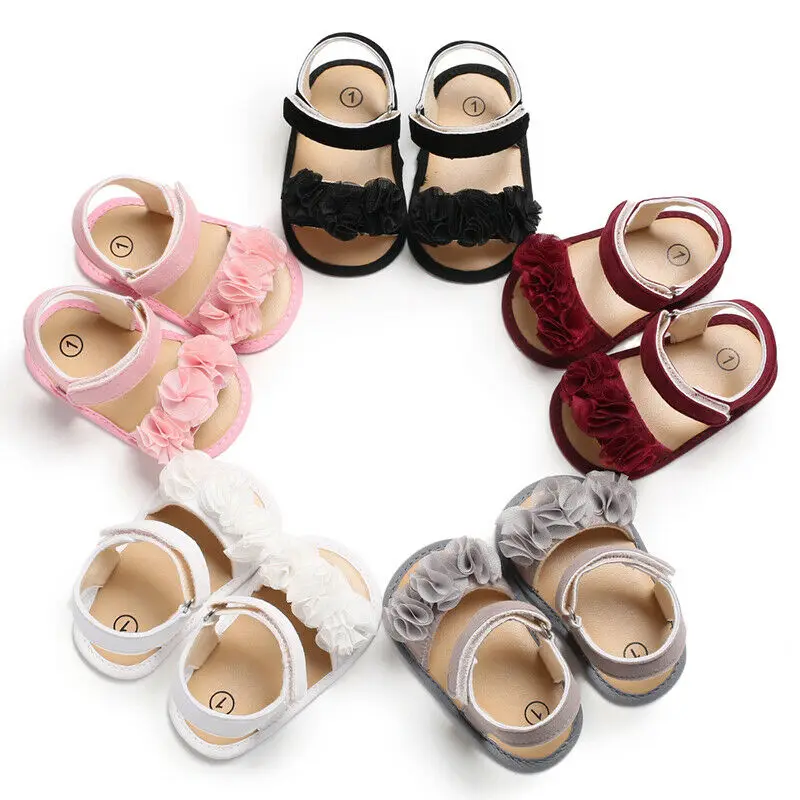 Summer Sweet Baby Girl Flower Sandals Infant Toddler Soft Sole Shoes Princess Lace Flower Baby Girl Shoes Flat Sole 0-18M