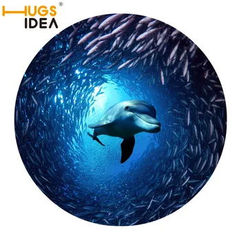 

HUGSIDEA 3D Blue Ocean Dolphin Shark Carpet Thin Non-slip Kids Play Round Carpet and Rugs for Bedroom Living Room Alfombra Tapis