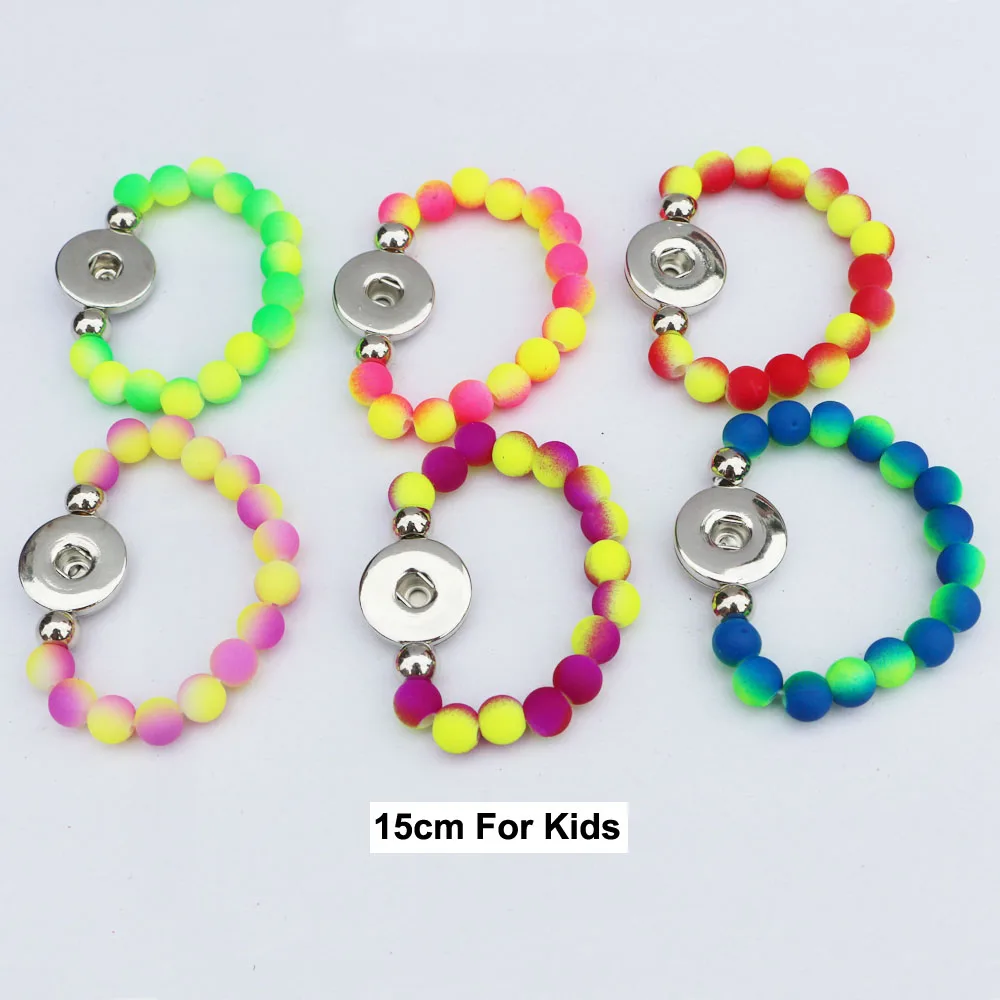 15cm Length Children Snap Button Bracelets Fashion Handmade Double Color Beads 18mm 12mm snap