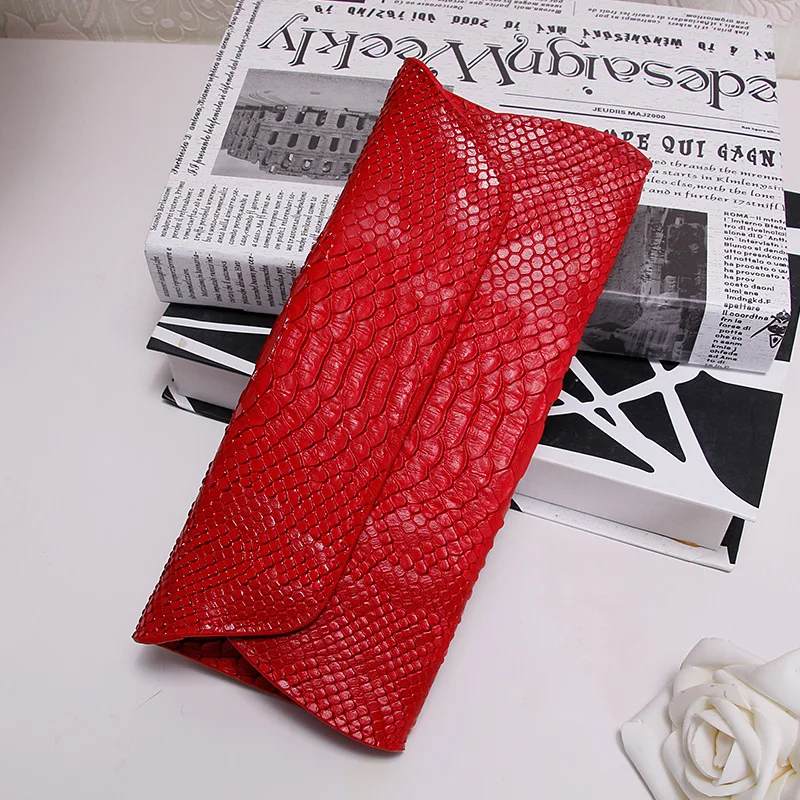 Модные клатчи стиль Женская сумка-клатч кошелек из змеиной кожи Сумочка высокого качества конверт из искусственной кожи женский клатч, бумажник - Цвет: Красный