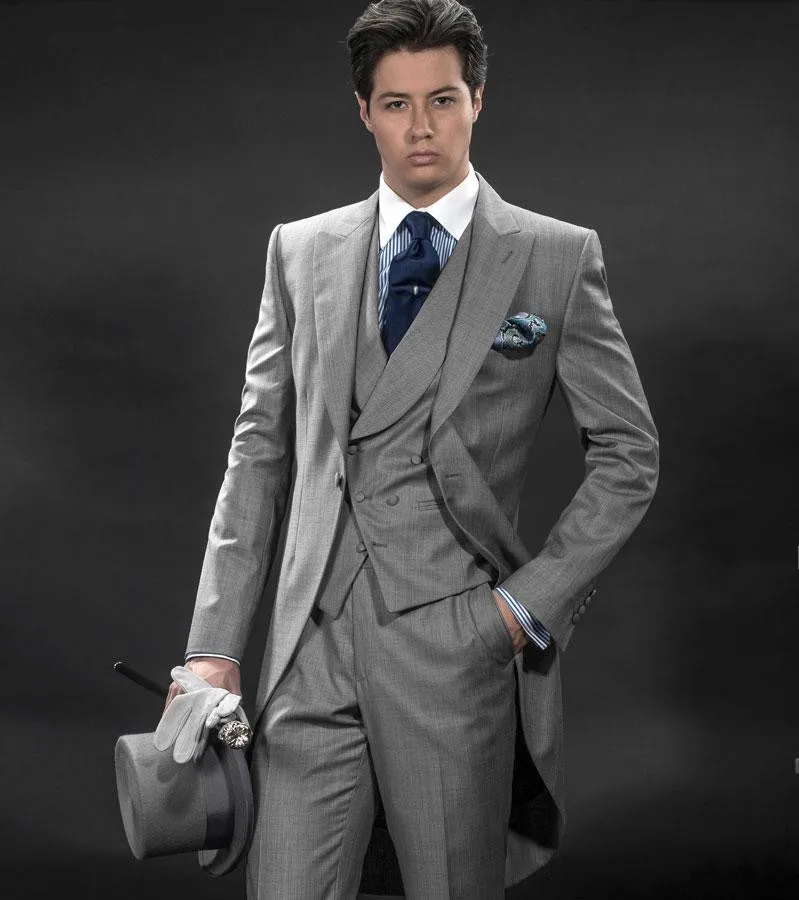 Cheap Price of  Custom Made Morning Suits Light Grey Groom Tailcoat Groomsman Men's Wedding Prom Suits (Jacket+Pant