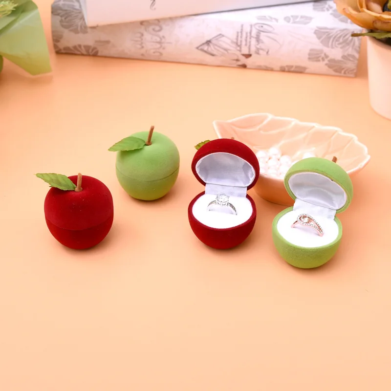 DoreenBeads Jewelry Box Apple Fruit Shaped Ring Earring Boxes For Gift