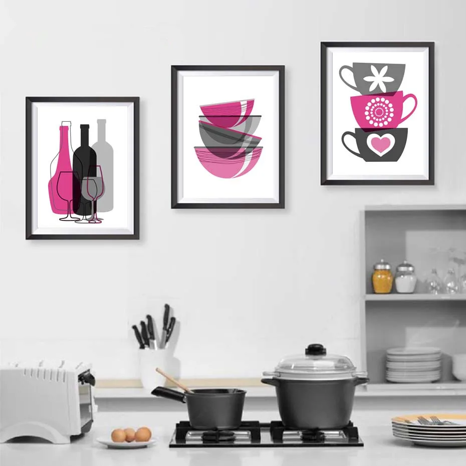 Purple Bowls Wine Bottels For Kitchen Wall Art Poster&Prints Modern Canvas Painting Wall Art Murals For Dining Room Home Decor