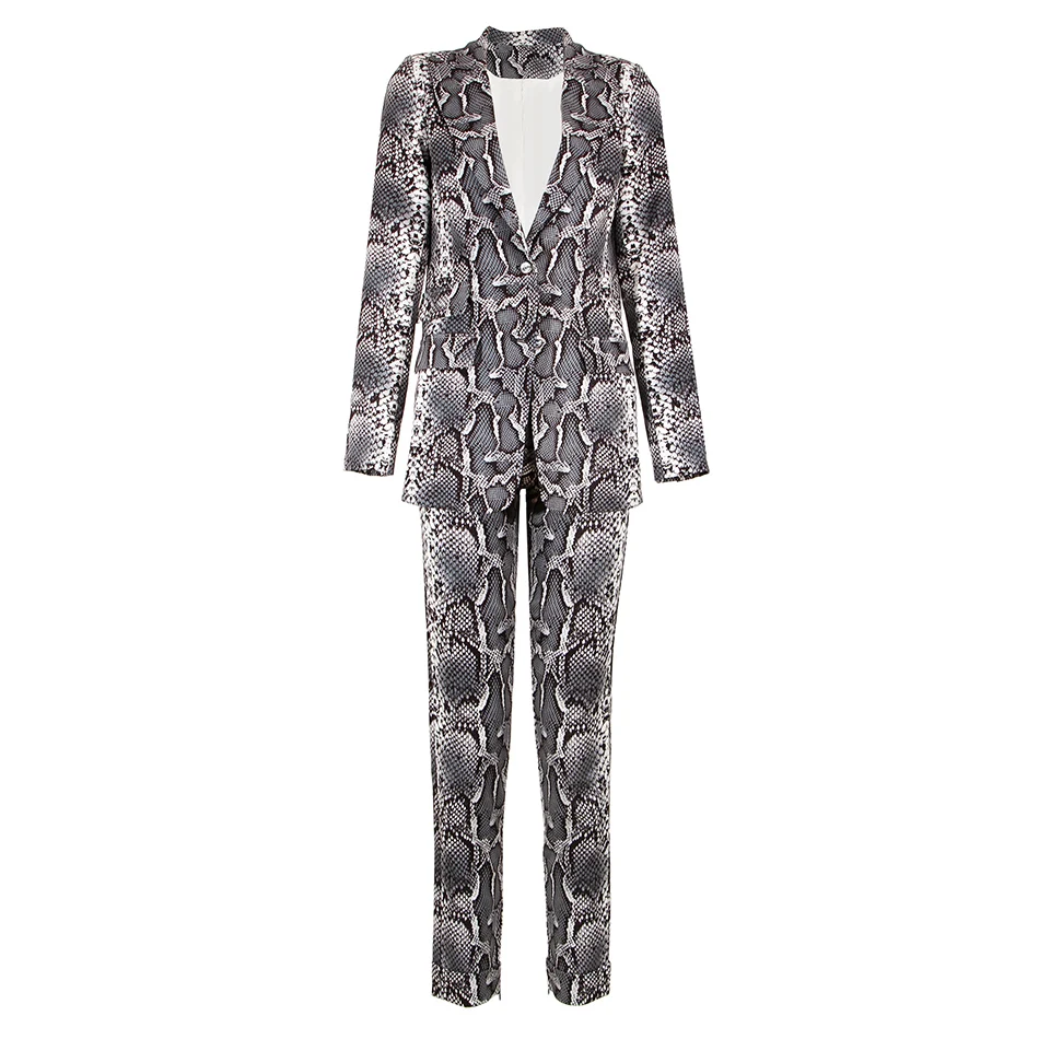 KylieJenner Snake-Print Pants Suit Designer Quality Two-Button