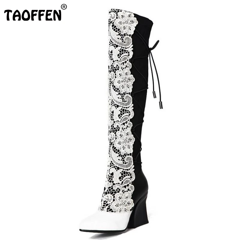 

TAOFFEN Women Boots Genuine Leather Over Knee Boots Ladies High Heel Pointed Toe Botas Zipper Heeled Women Shoes Size 33-40