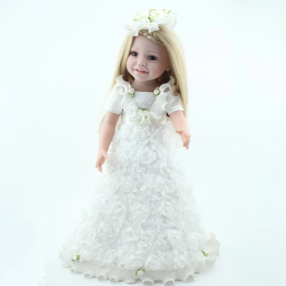 

Fashion Silicone Vinyl Bride Dolls 18'' Inch Cute Princess Doll With Beautiful White Wedding Dress For Decoration and Gift
