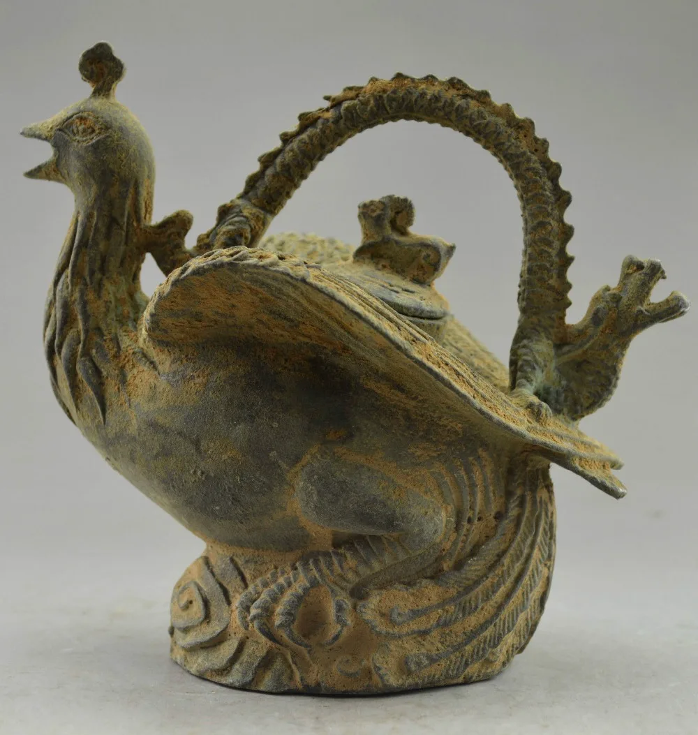 

Elaborate Collectible Decorated Old Handwork Bronze Dragon Phoenix Teapot