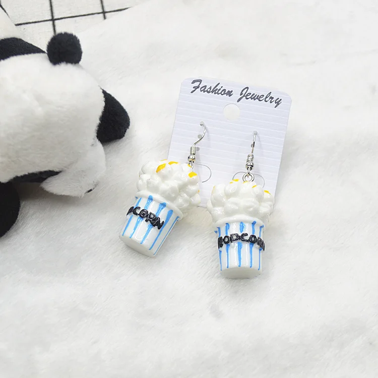 Cute Korean Style Resign Cartoon Popcorn Dangle Earrings Funny Creative Foods Earring for Women Girls Brincos Ear D