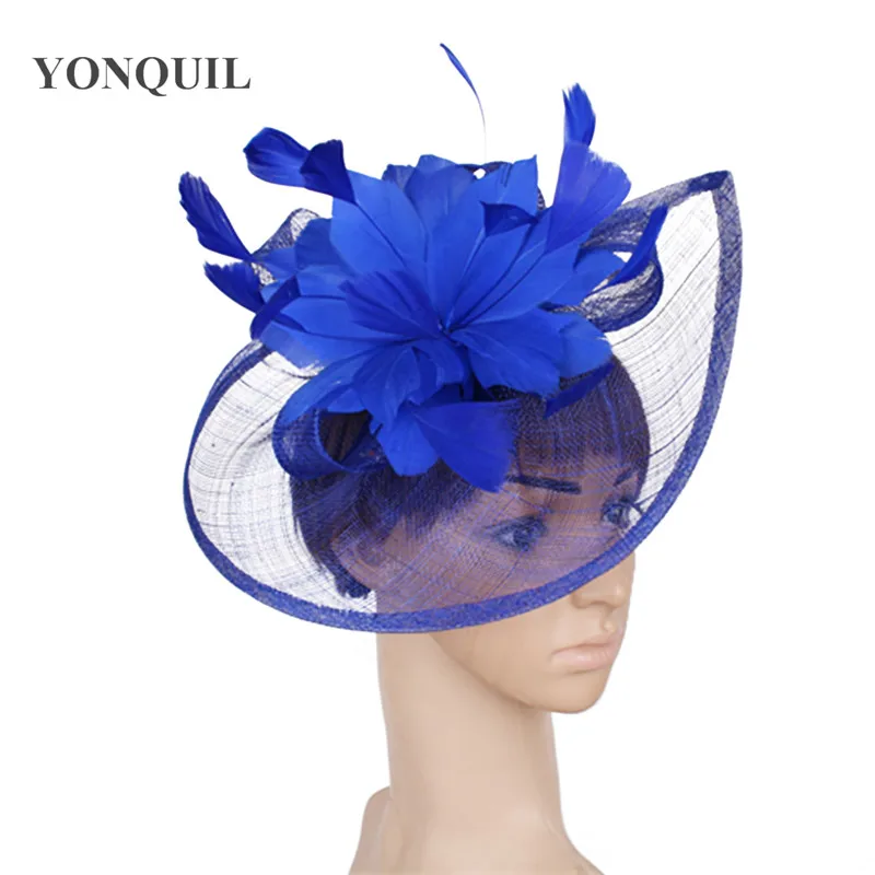 Новая вечерняя Женская шляпка Sinamay аксессуары для волос для свадебного коктейля 21 цвета бирюзовый синий черный Золотой Фиолетовый Красный Серый королевский синий - Цвет: royal blue
