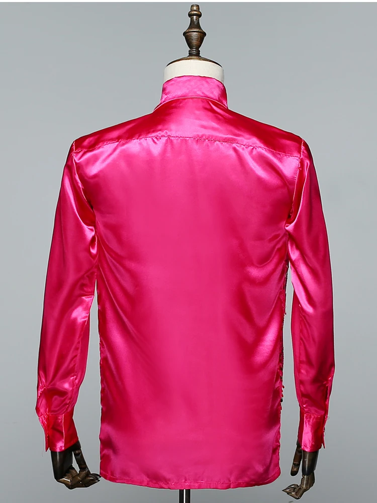 Одноцветное Цвет Sparkly серебристыми блестками одежда с длинным рукавом Для мужчин рубашка ночной клуб певец танец куртка этап хозяин