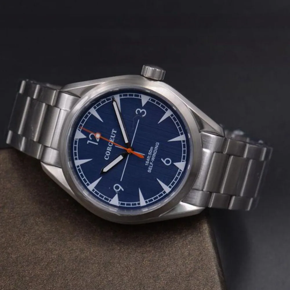 Corgeut 41 мм водонепроницаемые часы механические Автоматические Мужские часы синий циферблат сапфировое стекло Мужские часы Роскошные Лидирующий бренд