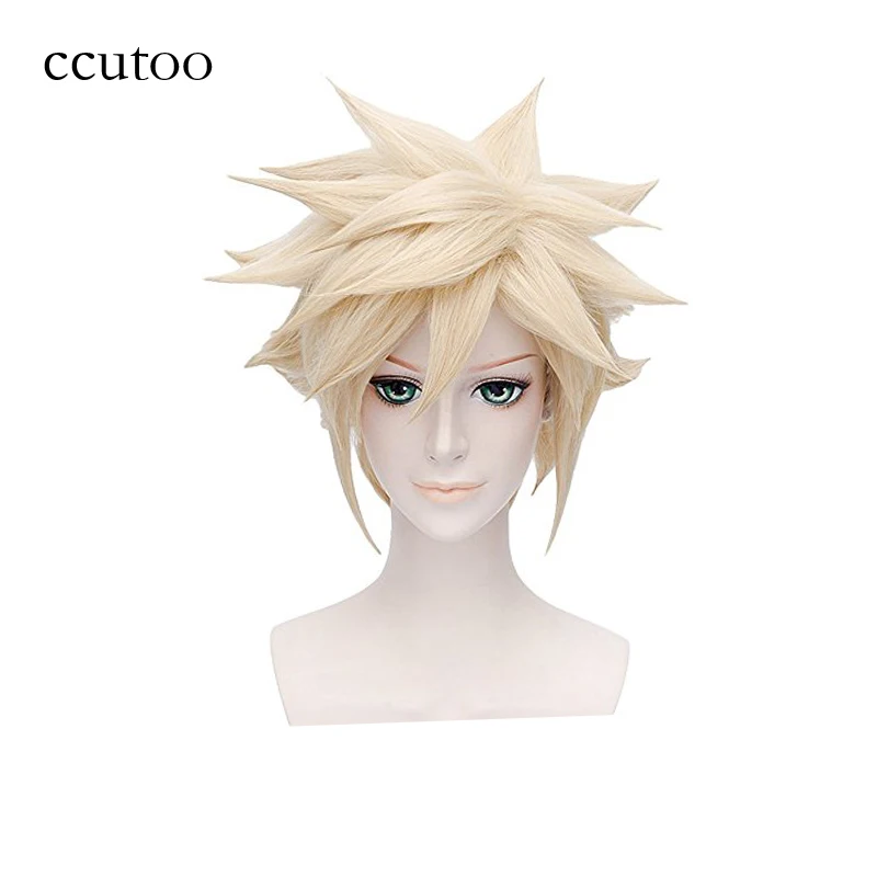 Ccutoo Final fantasía VII nube Strife hombres corto Rubio mullido capa recta pelo sintético pelucas FF7 Ccutoo Final fantasía VII nube Strife hombres corto Rubio mullido capa recta pelo sintético pelucas FF7