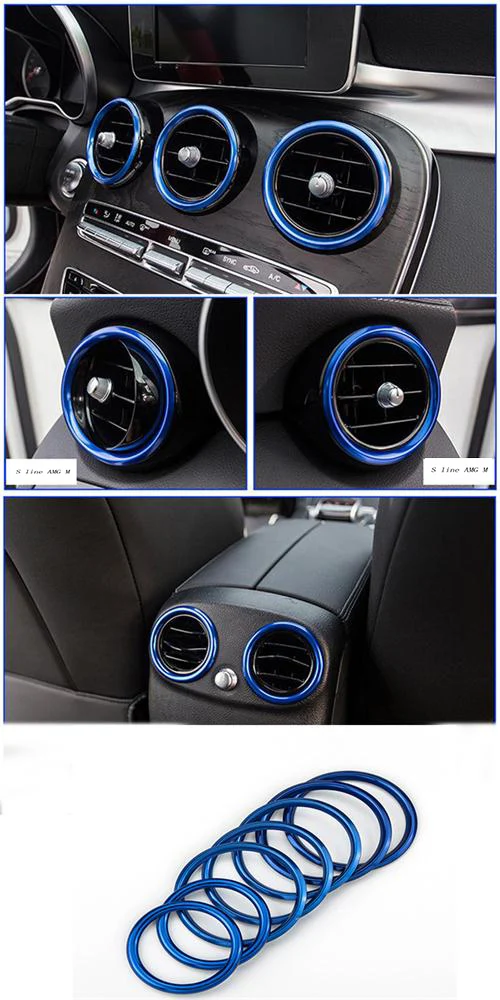 Автомобиль-Стайлинг розетки кольцо украшения кондиционер Вентс отделка Наклейки Обложка для Mercedes Benz C Class W205 GLC 180 200 260 - Название цвета: Blue