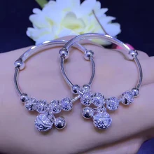 S990 стерлинговые серебряные браслеты для запястий для мальчиков и девочек дети мода повезло круглые бусинки-колокольчики дизайн горячая распродажа: 1 пара с 2 шт