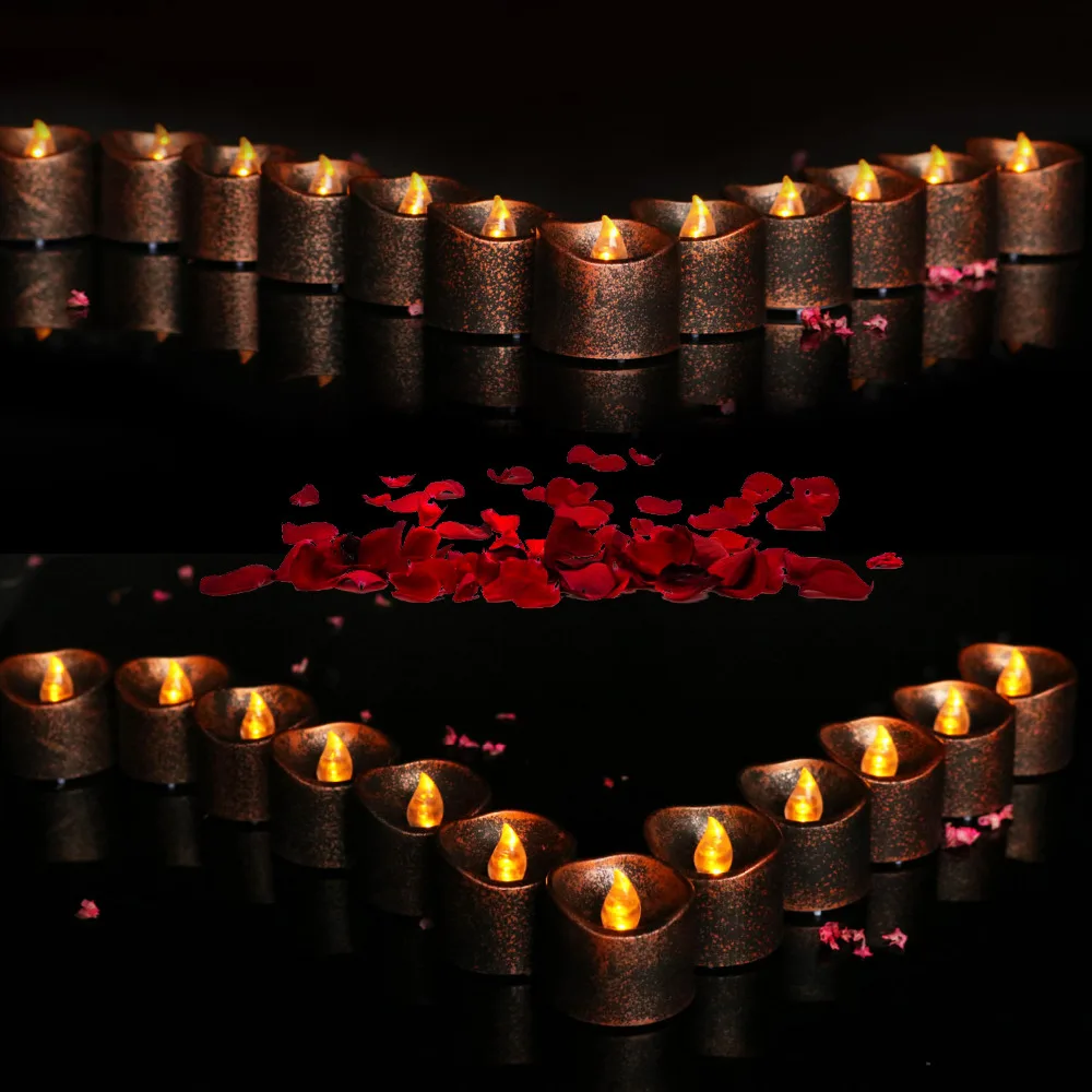 

Vintage Wedding Party Decor LED Tealight Flameless Flashing LED Electric Candle Yellow Light Battery Operate Tea Light 24pcs