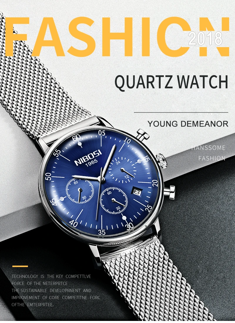 Uhren Herren Luxusmarke NIBOSI Watch Men Luxury Brand Famous Dress Analog Quartz Watch Mesh Steel Man Clock Waterproof  (1)