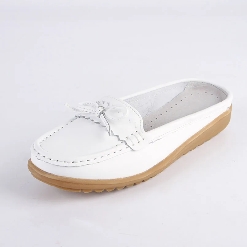 rose Chaussures blanc Femmes Cuir Mocassins Glissent Diapositives Sin Agujero Sur Sandales Fidanei Ballet En Pantoufles Pour Appartements bleu Femme Véritable White HwdRqER