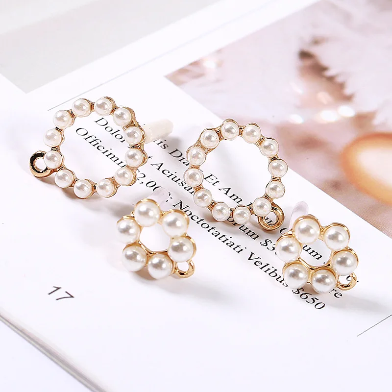 

5pcs Korean Imitation Pearls Stud Earrings Base Findings With Hole Charms Women Handmade Dangle Earring Jewelry Accessories C148