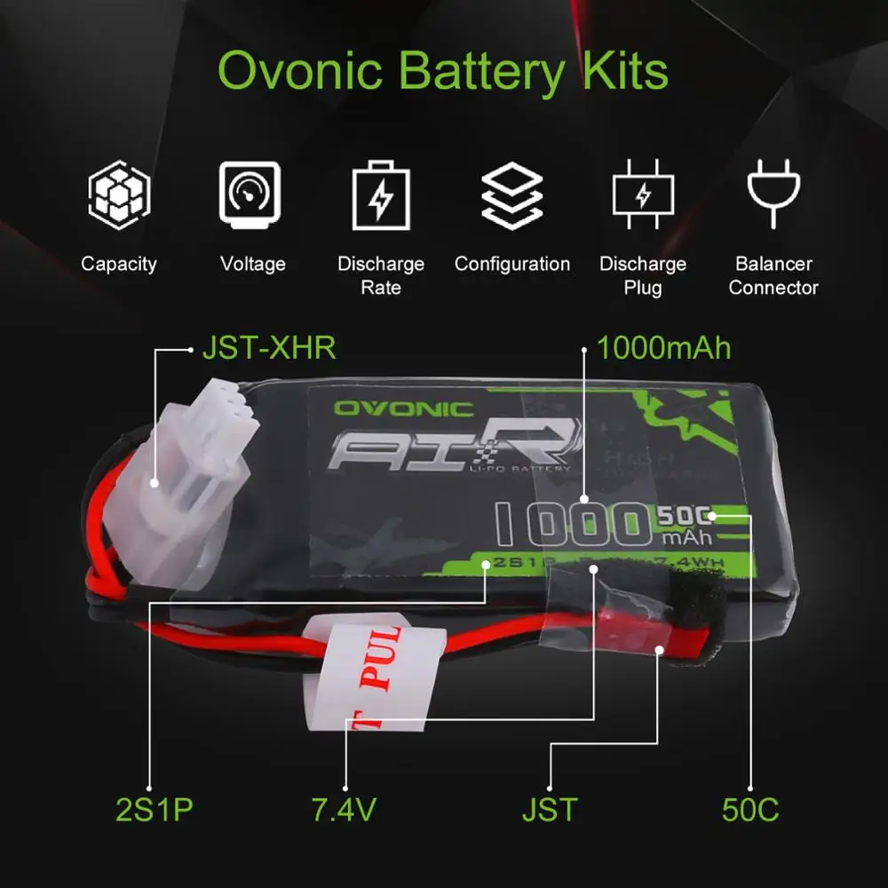Комплект аккумуляторов 2x Ovonic 7 4 В 1000 мА · ч 50C 100C LiPo 2S с разъемом JST для миниатюрных
