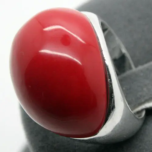 

women Fashion Jewelry 20*26mm RARE 925 SILVER RED CORAL HUGE SMOOTH RING SIZE 7/8/9/10