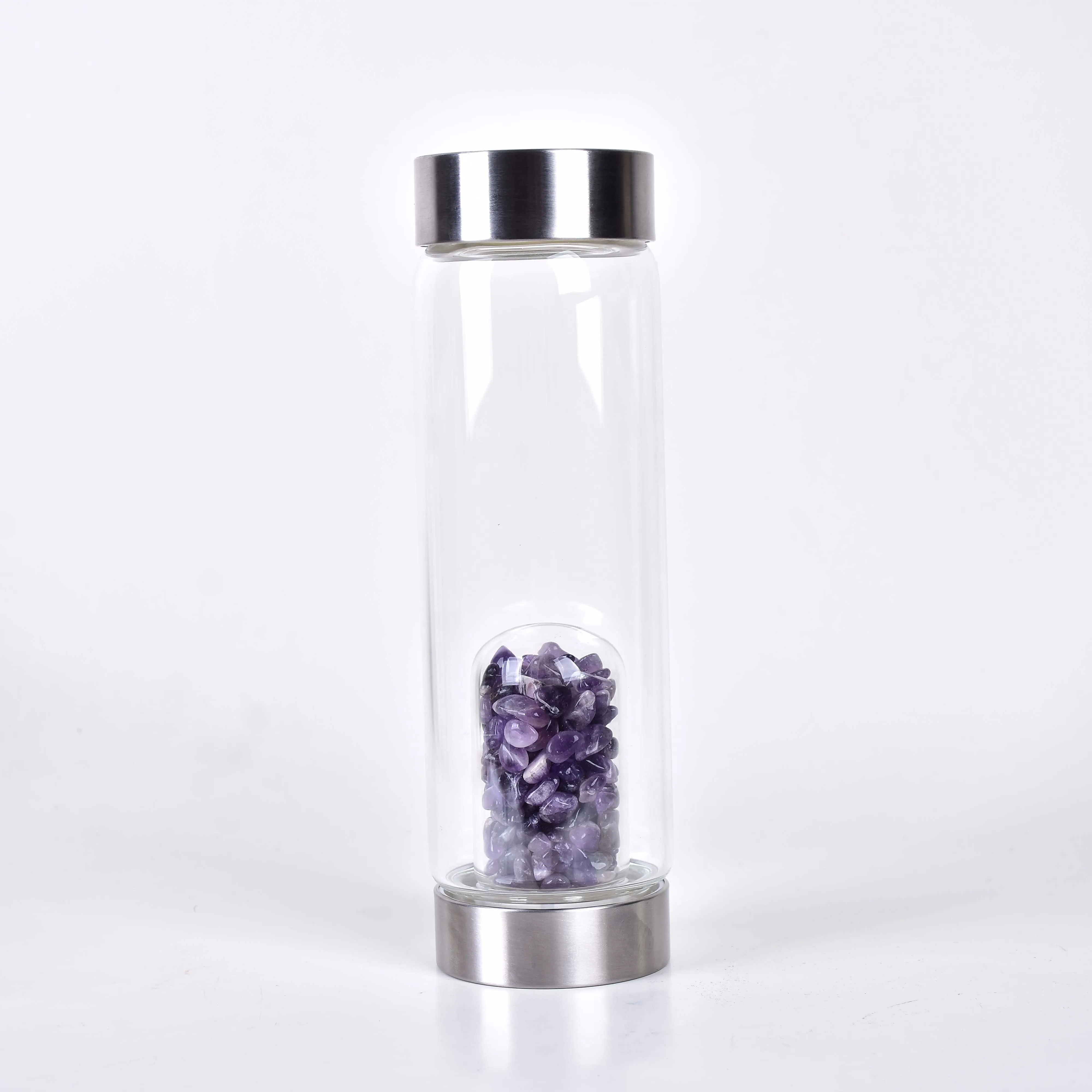 Натуральный кварц драгоценный камень кристалл стекло эликсир бутылка для воды точка ручной резной драгоценный камень целебное стекло бутылка для воды - Цвет: Purple Crystal