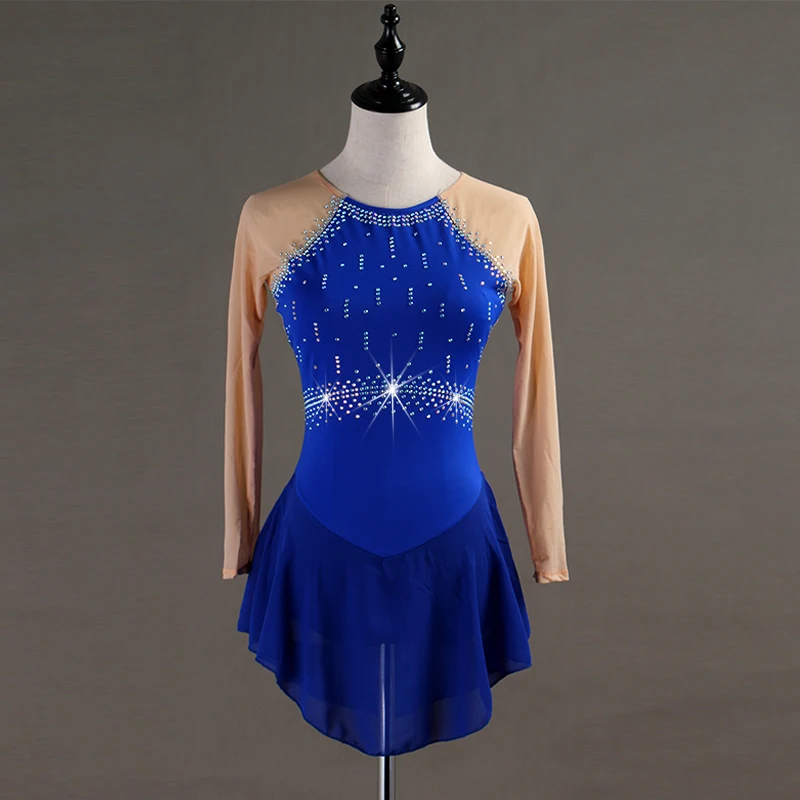 

figure skating dress Long sleeve crystal custom figure skating dress woman kids girl adult ice skating dress Customizable color